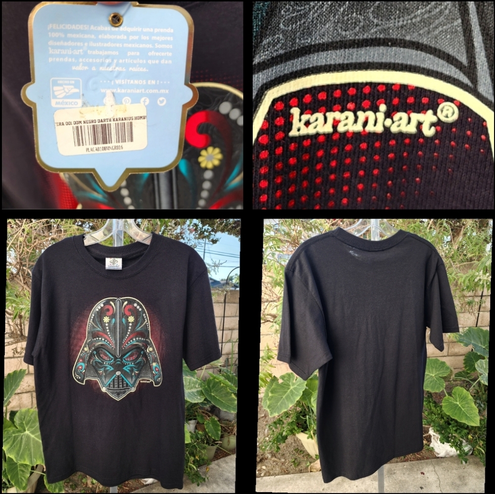 NEW Medium men Karani Art t-shirt short sleeve black shirt Death Vader Star Wars